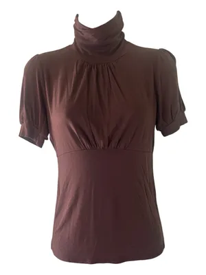 Vintage one clothing Chocolate Brown Turtleneck Short Sleeve Top thumbnail 1