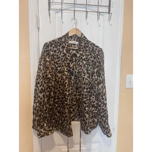 REBECCA MINKOFF Shirt Blouse Womens Size 3X Leopard Print Satin Button Up thumbnail 2