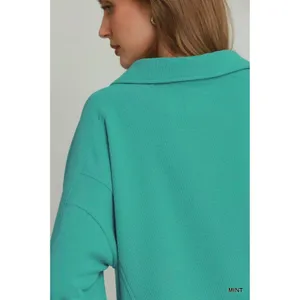 Umgee‎ Brushed Waffle Polo Collared Pullover - Medium thumbnail 4