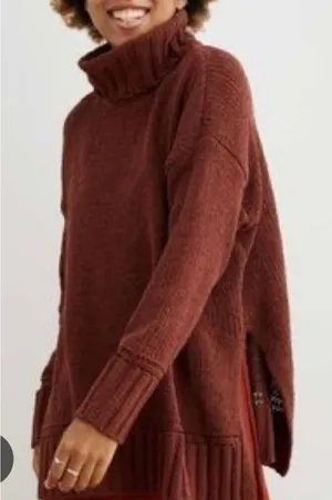 Aerie burgundy chunky knit cozy turtleneck sweater small thumbnail 1