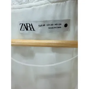 Zara White Floral Embroidered Babydoll Mini Dress V-Neck Tie Balloon Sleeve XS thumbnail 4
