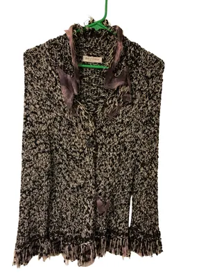 All of Cotton Black‎ and Cream Marled Button-Up Women’s Sweater thumbnail 2