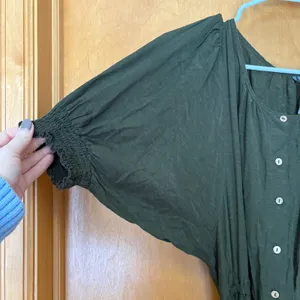 Anthropologie Mini Dress Women Size M Green Linen Blend Puff Sleeve Button Front thumbnail 3