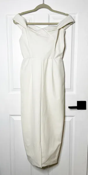 Lavish Lice White Bardot Off‎ Shoulder Midi Dress Sweetheart Neckline US6 UK10 thumbnail 1
