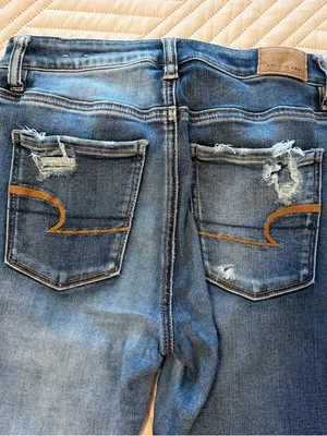 American Eagle Super Hi Rise jeggins Distressed Jeans - Blue Wash Size 4 thumbnail 5
