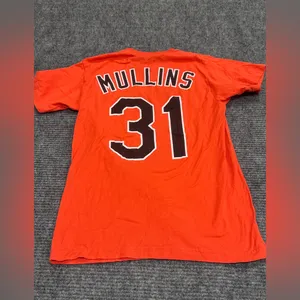 Orioles Mullins 31 Graphic Tee - Bright Orange Baseball Shirt size medium‎ thumbnail 2