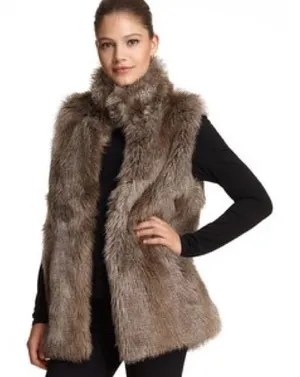 Aqua Faux Fur Vest in Brown thumbnail 1