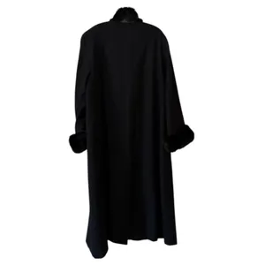 DONNYBROOK Women Size 14‎ Long Full Length Wool Coat Faux Fur Trim Black Buttons thumbnail 2