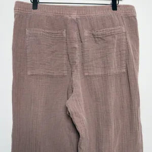 Gap Women 100% Cotton Barrel Leg Easy Pants Large Tall Arrow Brown Crinkle Gauze thumbnail 2