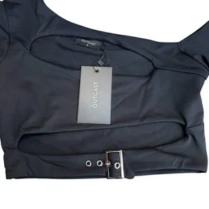 Outcast Size S‎ Blaine Buckle Cutout Long Sleeve Top Black Alternative Punk NWT thumbnail 3