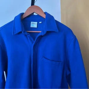 Aritzia TNA Cozy Fleece Boyfriend Fit Shacket Button Up Shirt Pocket Blue Size M thumbnail 2