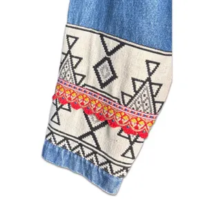 Vintage Oversized Embroidered Denim‎ Jacket Boho Cowgirl Southwestern Festival thumbnail 3