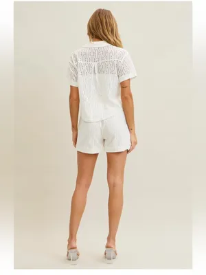 Rivir White Eyelet Button Front Top & Shorts Set Medium thumbnail 5
