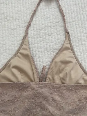 Beige halter lace tank top Tan thumbnail 6