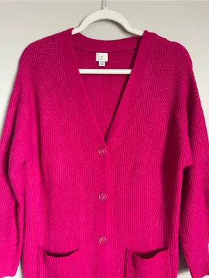 A NEW DAY | Bright Fuchsia Pink Chunky Knit Cardigan Sweater Dress Sz L thumbnail 2