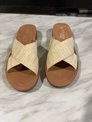 TOP Moda Woven Cross-Strap Sandals in Beige and Brown thumbnail 2