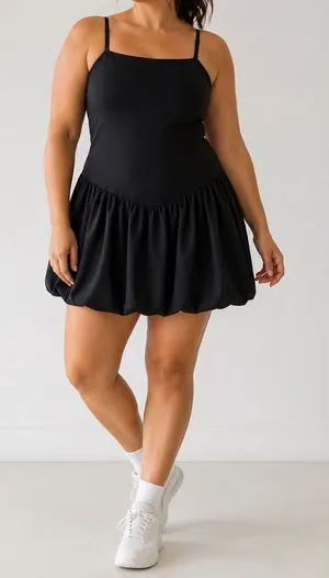 Abercrombie YPB sculptLUX Black Bubble Hem Activewear Shorts Interior Mini Dress thumbnail 1