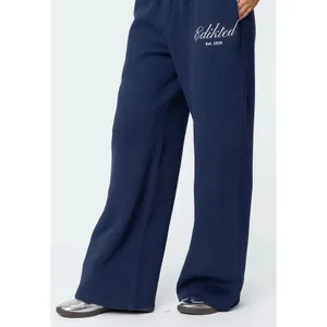 Edikted Navy Blue Wide Leg Baggy Sweatpants Logo Fleece Pants Women Large thumbnail 3