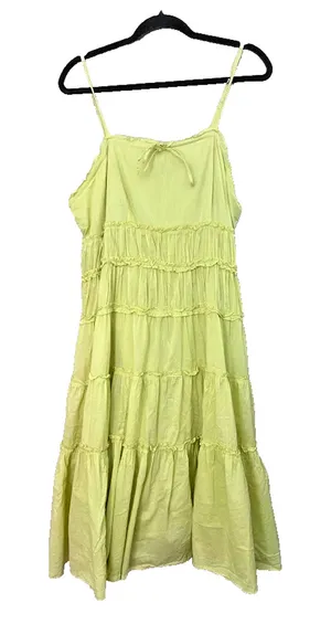 Vasna Desire Tiered Midi‎ Sun Dress 100% Cotton Womens Large Boho Yellow Flowy thumbnail 1