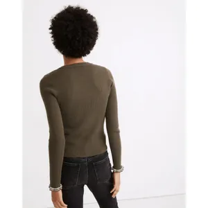 Madewell | Olive Ruffle-Cuff Henley Sweater | Medium thumbnail 2