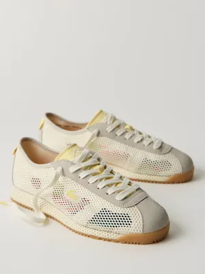 NWT FP Movement Lacoste Women’s Cream & Yellow Mesh Suede Club Low Sneakers thumbnail 2