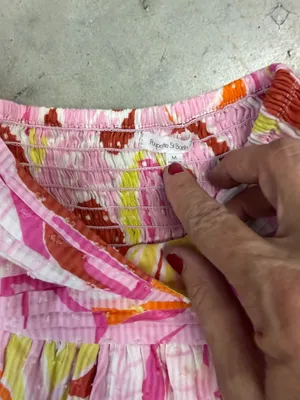 Poupette St. Barth Pink Floral Pleated Mini Skirt with Orange and Yellow Accents thumbnail 2