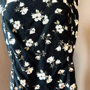 Old Navy Black Floral Smocked Square Neck Mini Dress Large thumbnail 2