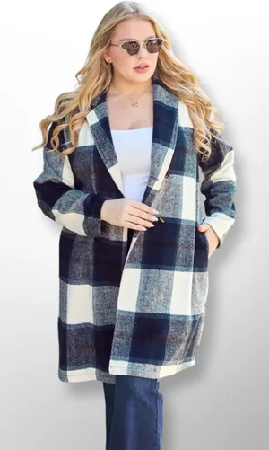 Cavalini Button Down Tartan Coat Sz 3X thumbnail 1