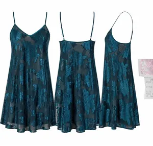 Angelique Nightgown Womens L Green Sheer Leaf Floral Chemise‎ Lingerie Coquette thumbnail 1
