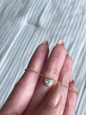 14K Gold Plated Over Brass Heart Pendant Bezel Cubic Zirconia Dainty Necklace thumbnail 5