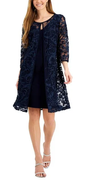 NWT Connected Apparel Crochet Soutache Jacket Dress TRF41094M1 Navy Blue 16 thumbnail 1