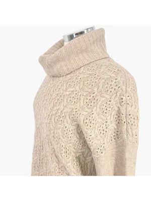 Nanette Lepore Lace Knit Cashmere Turtleneck Sweater Beige Size Small thumbnail 3