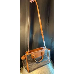 Michael Kors Signature Logo Satchel Brown Leather Trim Crossbody Bag thumbnail 4