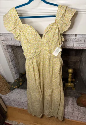 NWT Hyacinth House Floral Ruffle Sleeve Maxi Dress Large Cotton Cottagecore thumbnail 1