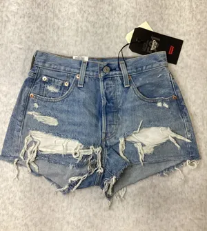 Levis Premium 501 High Rise Shorts Light Wash Distressed Denim 563270012 Size 24 thumbnail 1