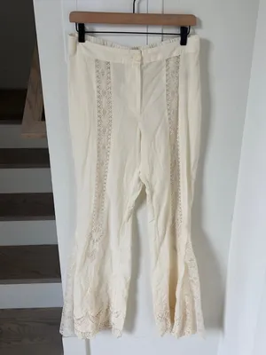 Free People Aliyah Lace Flare Pants in Ivory Cream NWT thumbnail 2