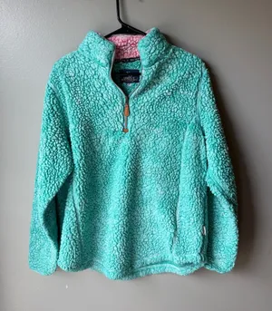 Simply Southern Sherpa Fleece Quarter Zip Pullover Mint Pink Women’s Medium Cozy Teddy Jacket thumbnail 1