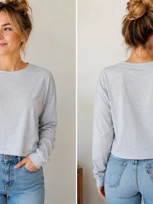 H&M Divided Basics Gray Long Sleeve Cropped T-Shirt Women’s Size Small thumbnail 3