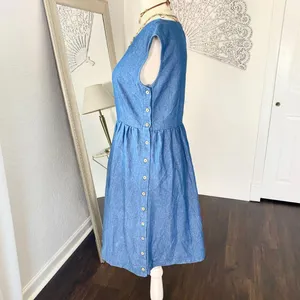 Mod Ref Casual Denim Cotton Blue Mini Midi dress A-line Size S thumbnail 3