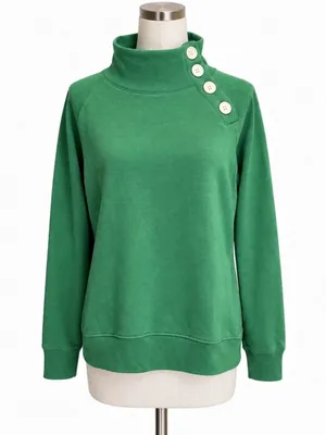 J.Crew Green Funnel Neck Button Pullover Sweatshirt Medium Cotton Blend thumbnail 1