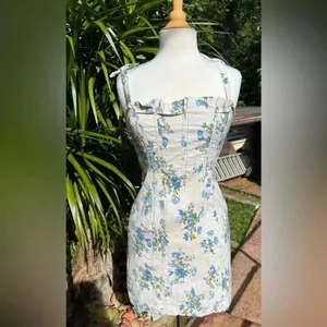 Anthropologie $160 Blue Flower Mini Dress Blue Floral Cottagecore Boho Bohemian‎ thumbnail 3