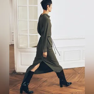 Zara Olive Green Midi Dress‎ minimalist women's size XL NWOT thumbnail 4