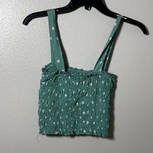 American Eagle Women Green Floral Smocked Crop Top‎ size XS thumbnail 5