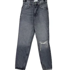 ZARA Wide Leg High Rise Vintage DInspired istressed Cropped Jeans 2 Rinsed Black thumbnail 2