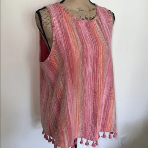 W5 Pink and Orange Striped Sleeveless Top with Tassels thumbnail 2