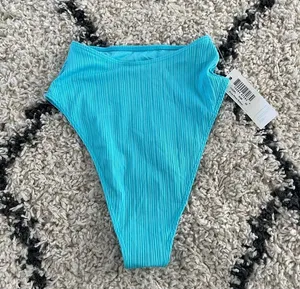 Frankies Bikinis Anne Plisse High Waisted Bikni Bottom in Aquamarine thumbnail 5