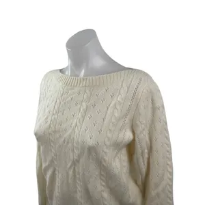 Aritzia Sunday Best Wool Cream Cable Knit Boat Neck Long Sleeve Sweater Top Sz S thumbnail 2