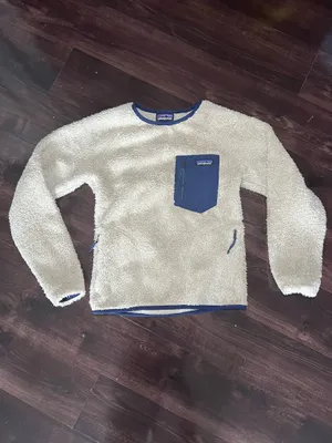 Patagonia Men’s Tan/ Navy Los Gatos Teddy Fleece Crew Neck Size XS thumbnail 2