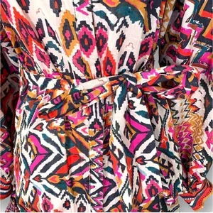 Zara Angie Belted Abstract Print Mini Dress Pink Red Boho‎ Ruffle Drop Waist XS thumbnail 6