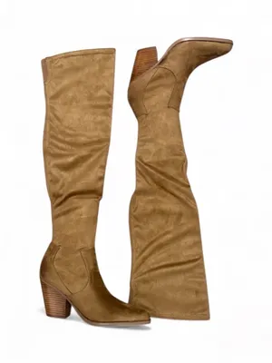 Marc Fisher LTD Gwyneth Suede Over Knee Western Boots Tan 8M NWOB thumbnail 5